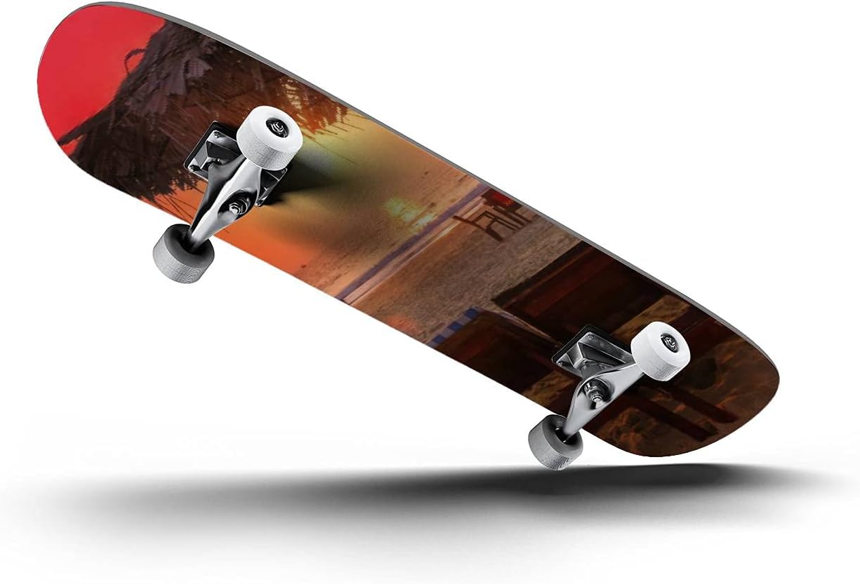 Skateboards Beautiful Colorful Tropical Sunset with Palm Trees Classic Concave Skateboard Cool Stuff Teen Gifts Longboard Extreme Sports for Beginners and Professionals