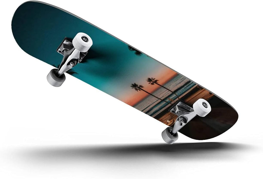 Skateboards Beautiful Colorful Tropical Sunset with Palm Trees Classic Concave Skateboard Cool Stuff Teen Gifts Longboard Extreme Sports for Beginners and Professionals