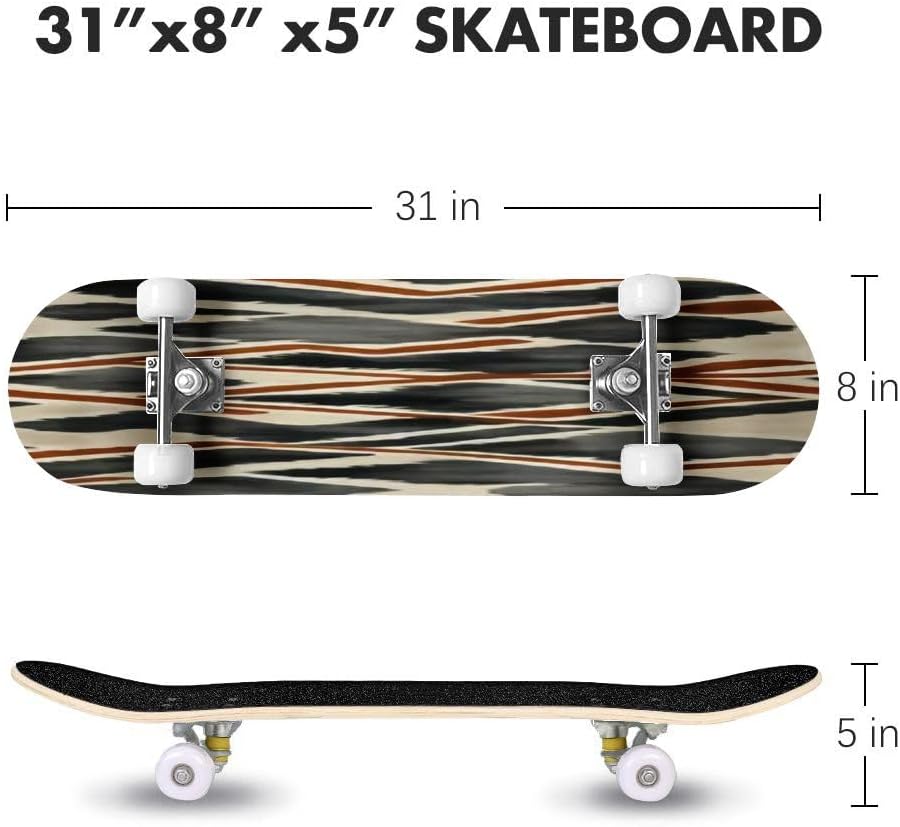 Allover Pattern Textile Motif Pattern Border Mughal Paisley tract Skateboards for Beginners 31"x8" Maple Double Kick Concave Boards Complete Skateboards Outdoor for Adults Youths Kids Teens Gifts