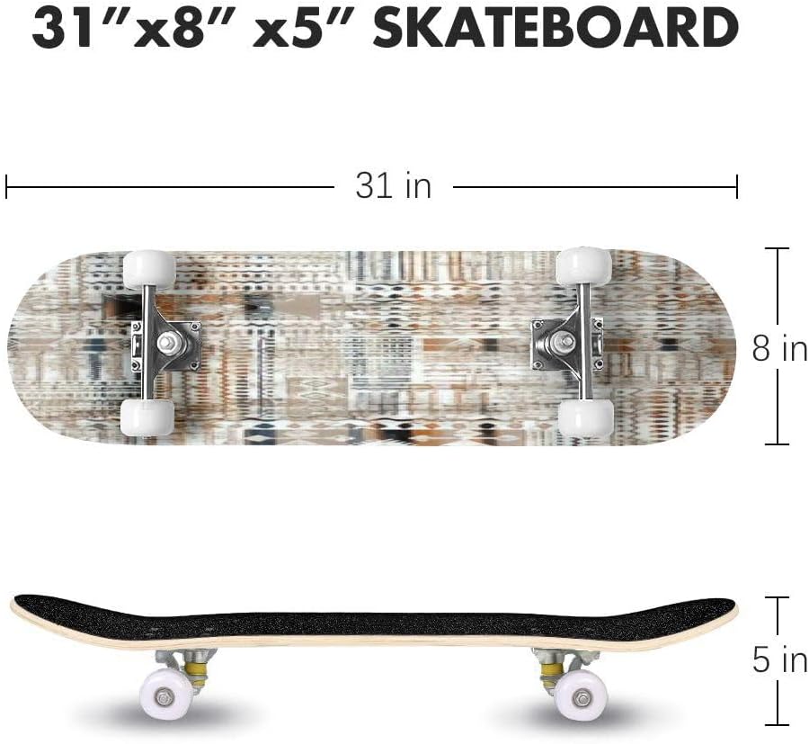 Allover Pattern Textile Motif Pattern Border Mughal Paisley tract Skateboards for Beginners 31"x8" Maple Double Kick Concave Boards Complete Skateboards Outdoor for Adults Youths Kids Teens Gifts