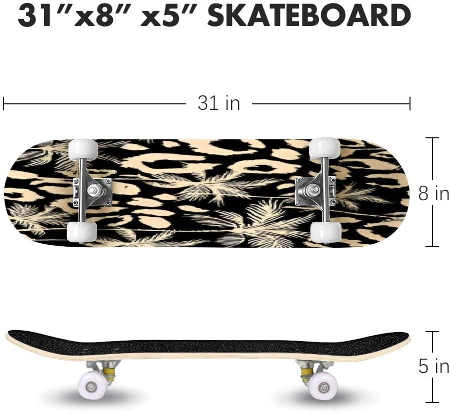 Watercolor Flowers Pattern red Tropical Elements Green Leaves Yellow Skateboards for Beginners 31"x8" Maple Double Kick Concave Boards Complete Skateboards Outdoor for Adults Youths Kids Teens Gifts