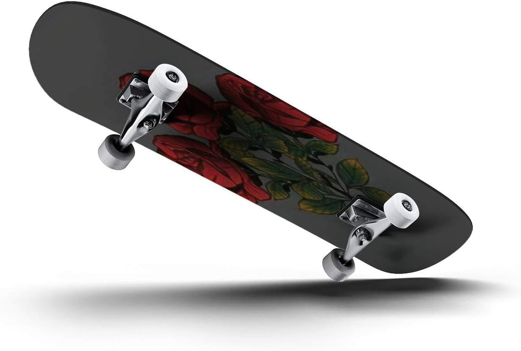 Skateboards Pretty Tattoo Rock Roses Seamless Repeat Wallpaper Tile Classic Concave Skateboard Cool Stuff Teen Gifts Longboard Extreme Sports for Beginners and Professionals