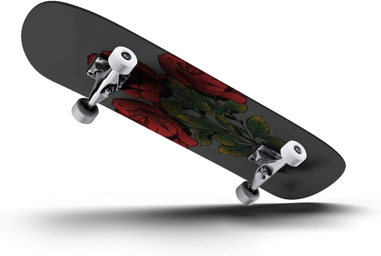 Skateboards Pretty Tattoo Rock Roses Seamless Repeat Wallpaper Tile Classic Concave Skateboard Cool Stuff Teen Gifts Longboard Extreme Sports for Beginners and Professionals