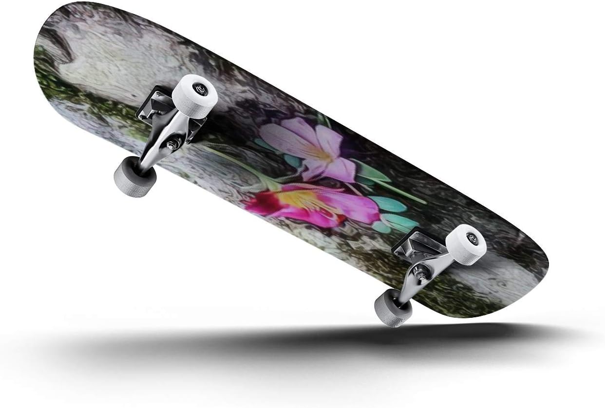 Skateboards Pretty Tattoo Rock Roses Seamless Repeat Wallpaper Tile Classic Concave Skateboard Cool Stuff Teen Gifts Longboard Extreme Sports for Beginners and Professionals