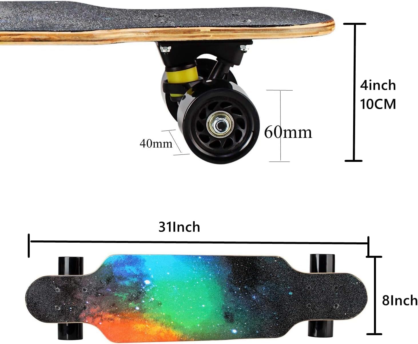 31" Longboard 7 Layers Skateboard Pro Complete  for Cruising, Carving, Free-Style and Downhill with T-Tool
