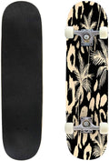 Watercolor Flowers Pattern red Tropical Elements Green Leaves Yellow Skateboards for Beginners 31"x8" Maple Double Kick Concave Boards Complete Skateboards Outdoor for Adults Youths Kids Teens Gifts