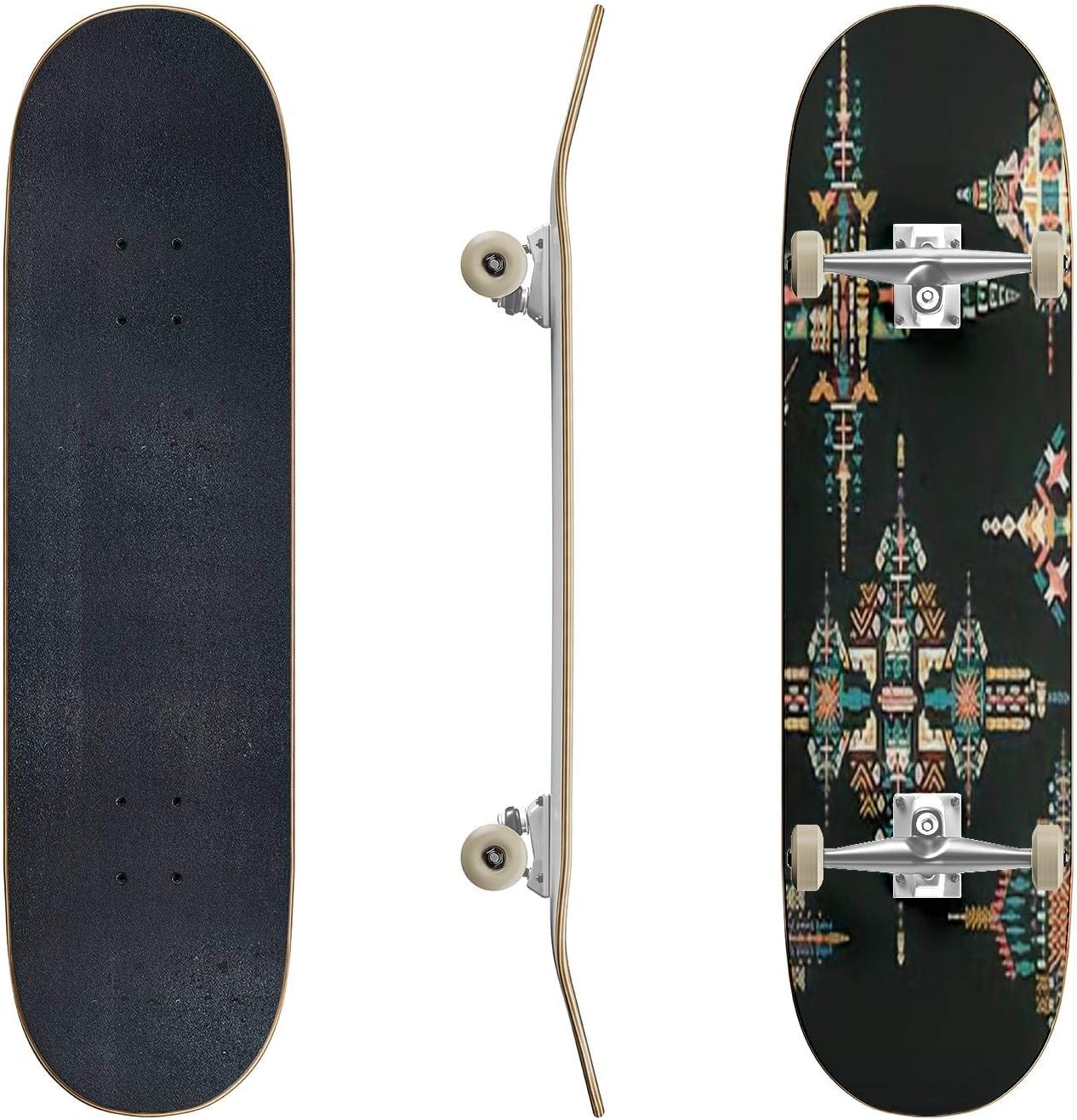 Skateboards Vector Colorful Decorative Ethnic Pattern Classic Concave Skateboard Cool Stuff Teen Gifts Longboard Extreme Sports for Beginners and Professionals