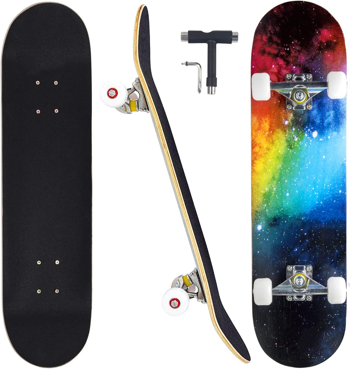 Skateboards for Beginners Adults Youths Teens Kids Girls Boys 31 Inch Pro Complete Skate Boards 7 Layer Canadian Maple Double Kick Concave Longboards