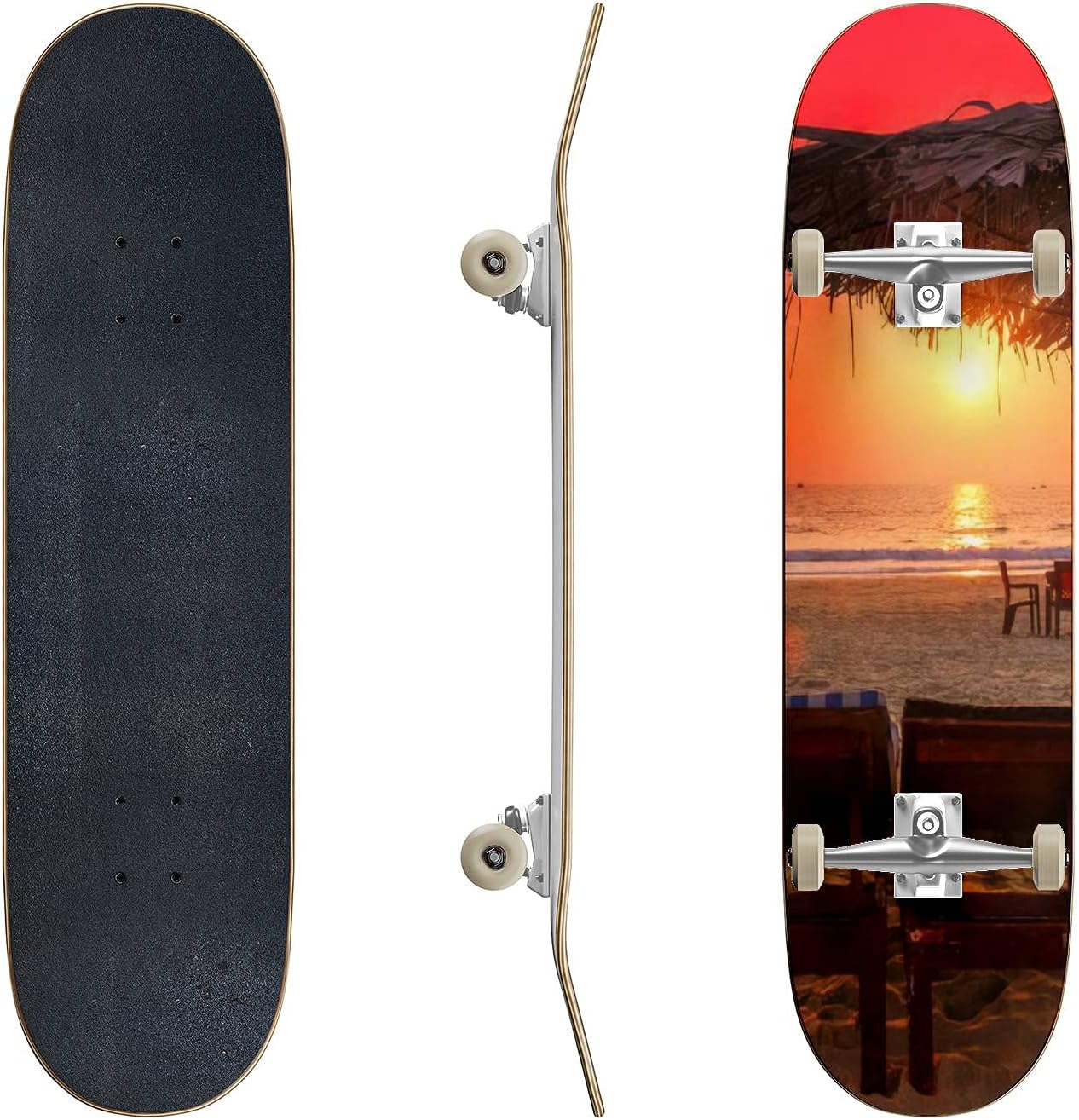 Skateboards Beautiful Colorful Tropical Sunset with Palm Trees Classic Concave Skateboard Cool Stuff Teen Gifts Longboard Extreme Sports for Beginners and Professionals