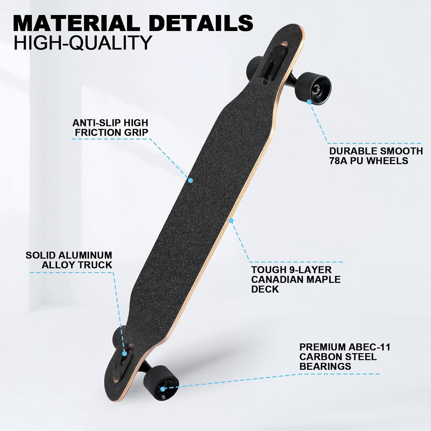 Longboard Skateboard, 41 Inch Drop Through Longboard Complete 9-Ply Nature Maple Premium  Long Board for Adults, Teens and Kids - High-Speed Bearings & T-Tool