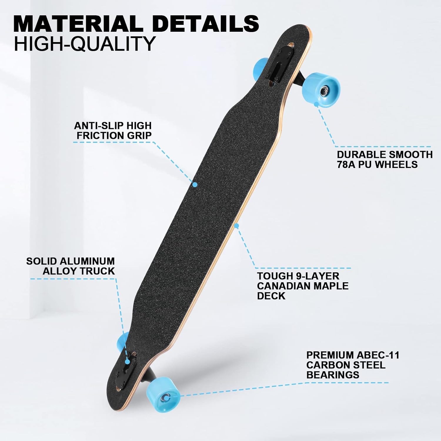 Longboard Skateboard, 41 Inch Drop Through Longboard Complete 9-Ply Nature Maple Premium  Long Board for Adults, Teens and Kids - High-Speed Bearings & T-Tool