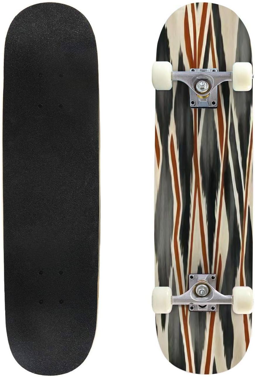 Allover Pattern Textile Motif Pattern Border Mughal Paisley tract Skateboards for Beginners 31"x8" Maple Double Kick Concave Boards Complete Skateboards Outdoor for Adults Youths Kids Teens Gifts
