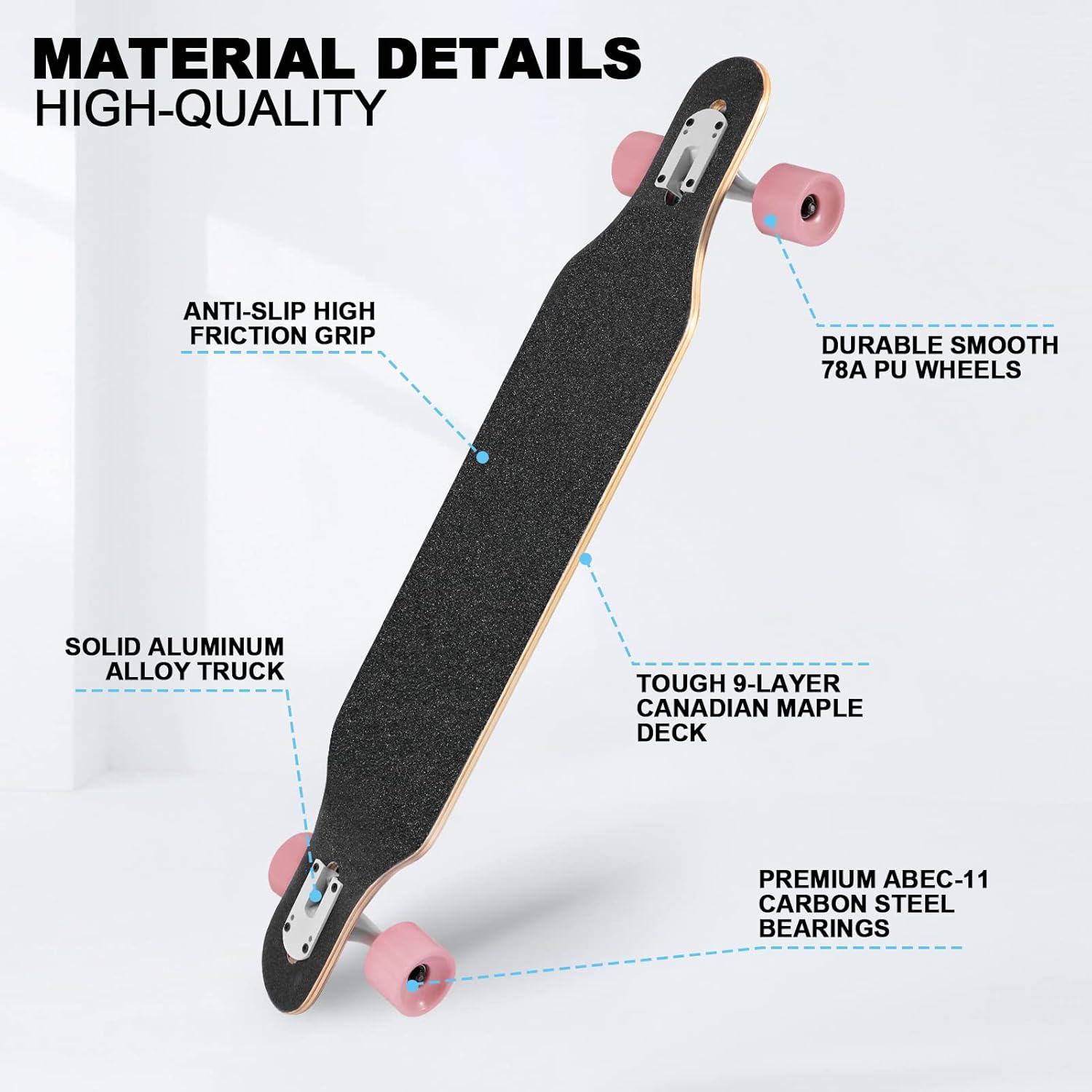 Longboard Skateboard, 41 Inch Drop Through Longboard Complete 9-Ply Nature Maple Premium  Long Board for Adults, Teens and Kids - High-Speed Bearings & T-Tool