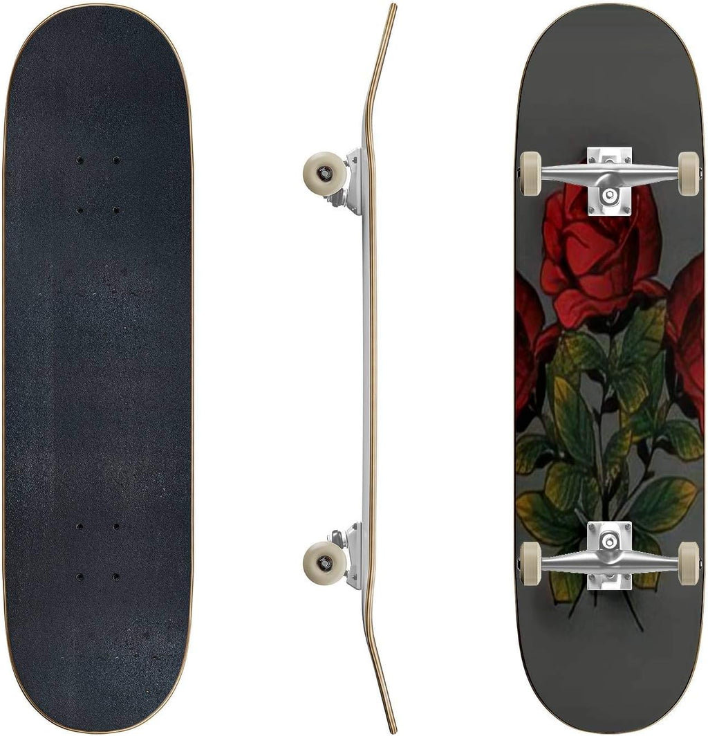 Skateboards Pretty Tattoo Rock Roses Seamless Repeat Wallpaper Tile Classic Concave Skateboard Cool Stuff Teen Gifts Longboard Extreme Sports for Beginners and Professionals