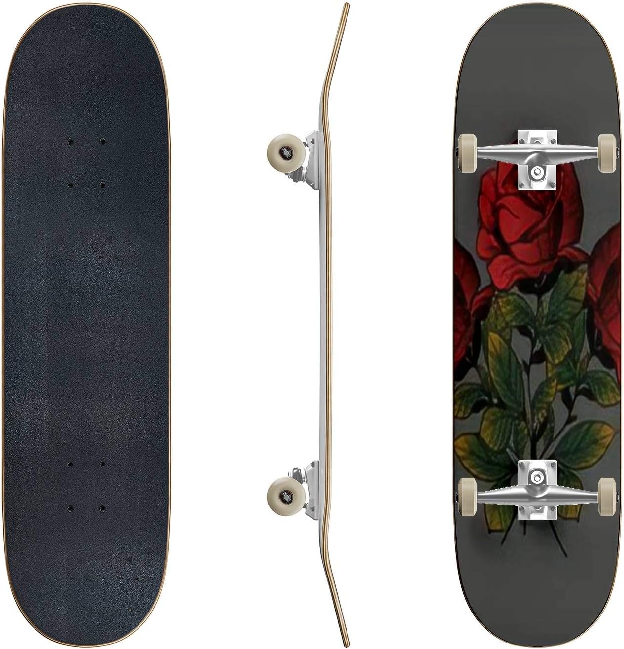 Skateboards Pretty Tattoo Rock Roses Seamless Repeat Wallpaper Tile Classic Concave Skateboard Cool Stuff Teen Gifts Longboard Extreme Sports for Beginners and Professionals
