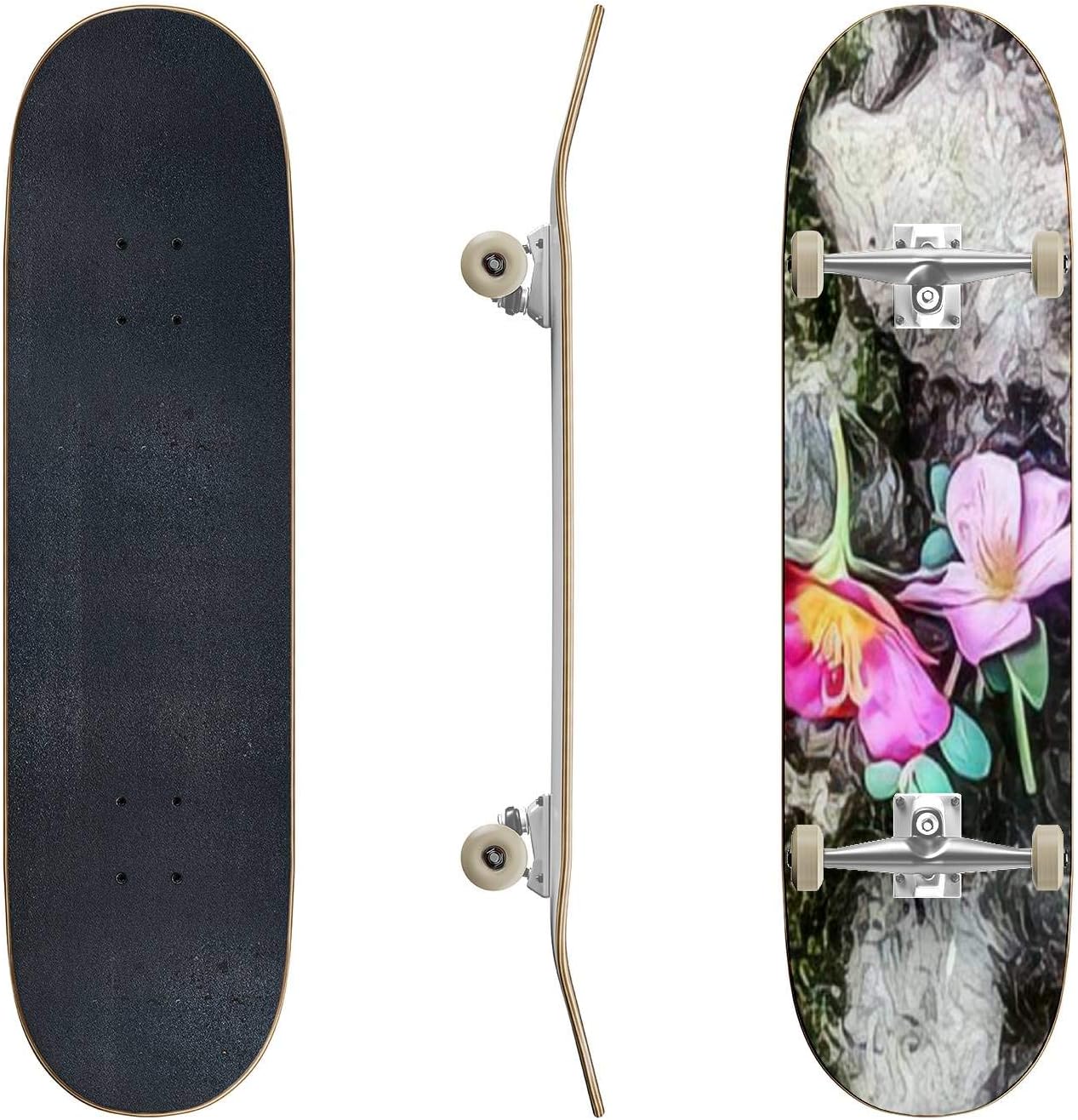 Skateboards Pretty Tattoo Rock Roses Seamless Repeat Wallpaper Tile Classic Concave Skateboard Cool Stuff Teen Gifts Longboard Extreme Sports for Beginners and Professionals