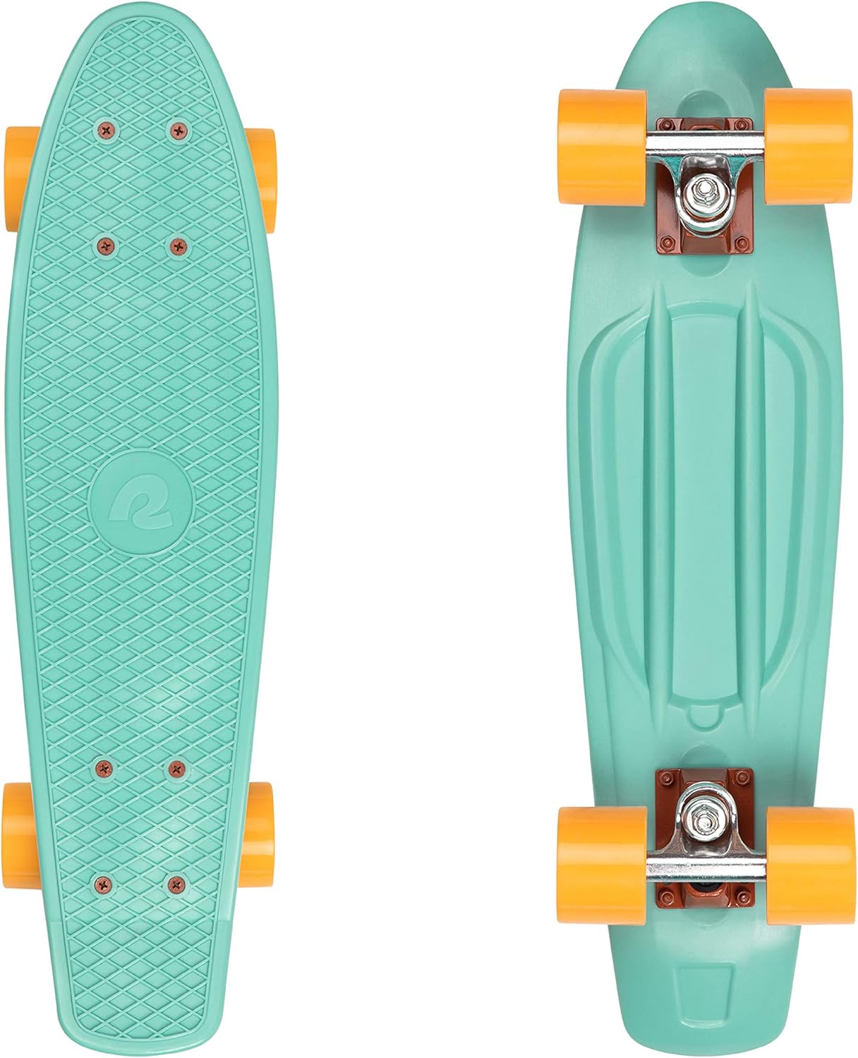 Mini  Skateboard 22.5" Classic Retro Plastic  Complete Skateboard with  7 Bearings and  Wheels Compact Board w/Griy, Molded Waffle Deck
